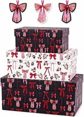 Toasted Crumpet Christmas Gift Box Set, 3 Assorted Nesting Boxes with 3 Matching Bow Gift Tags, Black, White, Red and Pink Festive Storage Boxes