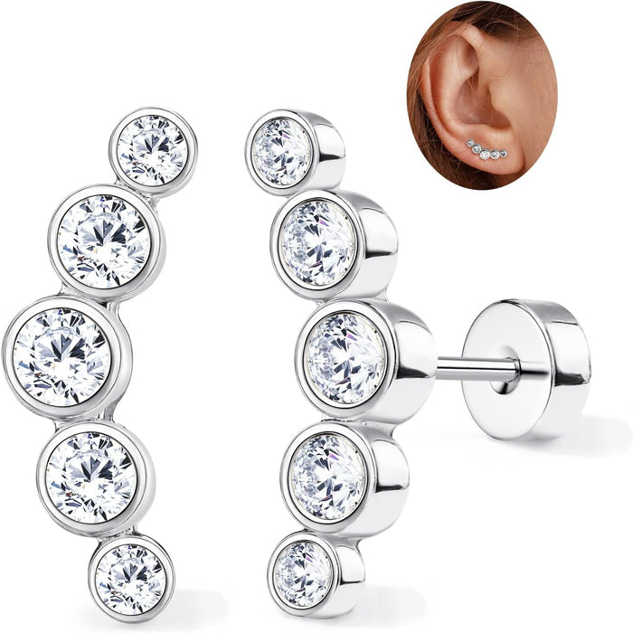 2Pcs Helix Piercing Jewellery Stainless Steel Cartilage Earrings for Women 16G Flat Back Earrings Stud Conch Piercing Earrings CZ Helix Earrings Silver Gold Tragus Piercing Jewellery