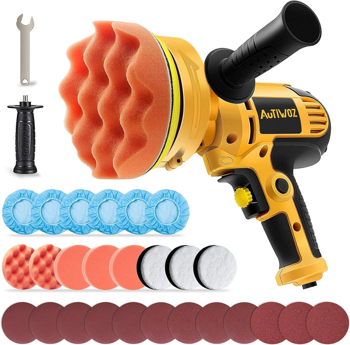 Car Polisher Buffer Sander Rotary Polishing Machine Handheld Mini Polish Kit for Car Boat Floor Motorcycles DIY Detailing Buffing Polishing with 5In Waxing Sponge Pads 700W 6-Speed 600-3500RPM