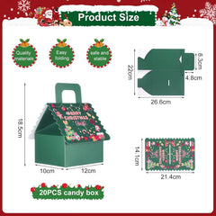 20PCS Christmas Party Gift Box Small Favour Boxes Wedding Sweet Candy Treat Cake Boxes for Guests Presents Birthday Xmas Chirstmas Gift Packaging Advent Calendar DIY (Green, Large Gift Box)