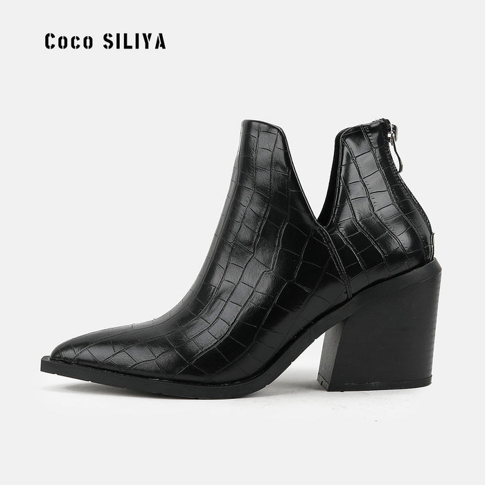 Pointed Toe Coarse Heel High Heel Short Boots