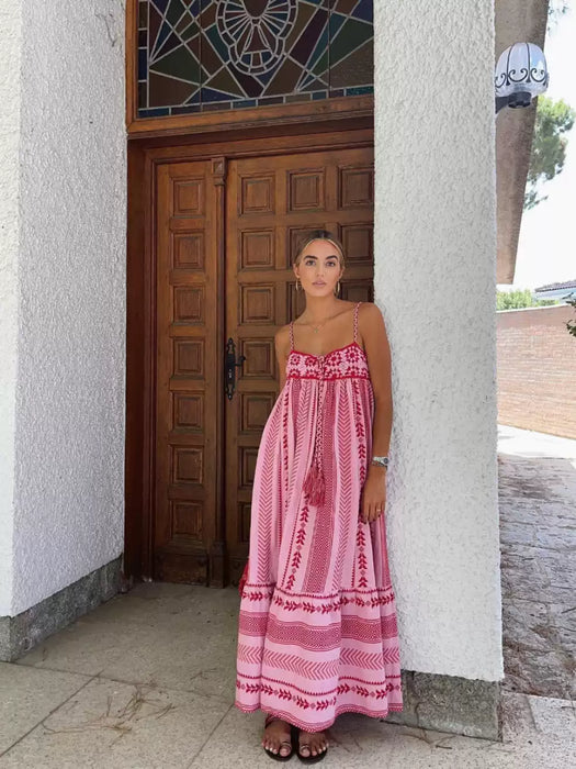 Bohemian holiday style crochet stitching knitted dress