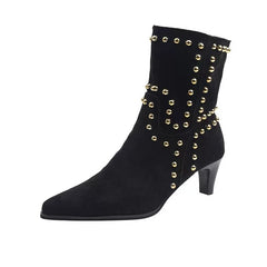 Women’s Brown Suede Western Ankle Boots - 黑色外贸特供