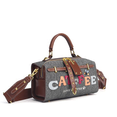 New Large-Capacity Embroidered Letter Cartoon Boston Bag