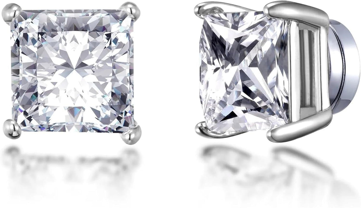 Men'S Silver Plated Square Magnetic Clip on Stud Earrings Created with Zircondia® Crystals