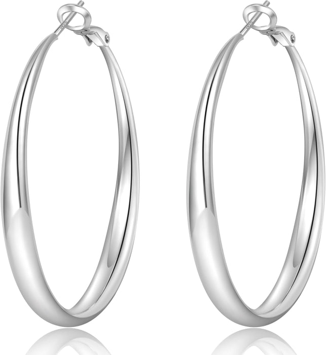 Silver Hoops Earrings for Women Hypoallergenic Large Sterling Silver Hoop Earrings Big 925 Silver Hoop Earrings 5Mm Width Lightweight Silver Earrings for Women Girls 30/50/70Mm