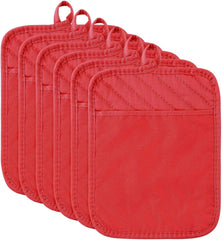 R HORSE 6Pcs Christmas Red Pot Holders with Pocket for Kitchen Cotton
