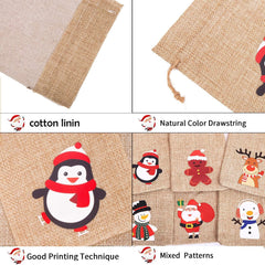 12 Pieces Line Jute Drawstring Gift Bag Christmas Party Burlap Bag Candy Pouch Snack Sack for Kids Xmas Party Favors