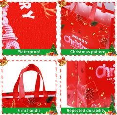 8PCS Large Christmas Tote Bags, Reusable Xmas Tote Bags Waterproof Christmas Presents Bags, Multifunctional Non-Woven Christ-Mas Bags for Xmas Gift Wrapping Shopping Party Supplies