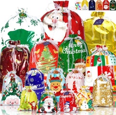 38 PCS Christmas Drawstring Gift Bags - Xmas Wrapping Bags