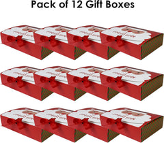 Pack of 12 Christmas Gift Boxes with Ribbon Closure 22.5X17X5 Cm