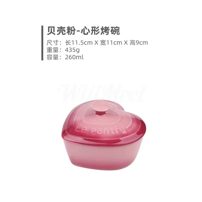 French Baking Bowl with Lid Ceramic Peach Heart Creative Steamed Egg Household Love Small Custard Bowls Tableware