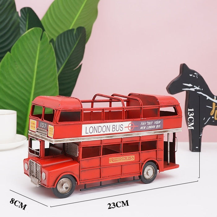 British Double Deck Bus Iron Vintage Ornament Desktop Decoration Metal Crafts