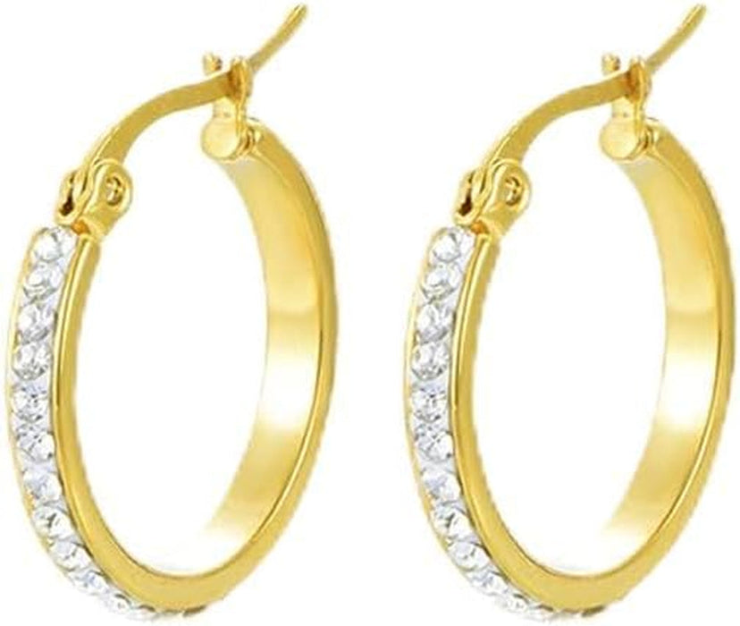 Yumay 9CT Gold Filled Hoop Earrings with White Crystalsfor Women,20Mm round Hoop Earrings Girls.