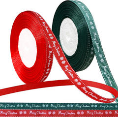 2 Rolls 43 Yard Merry Christmas Grosgrain Wrapping Rope with Snowflake Pattern for Christmas Favor Party DIY Crafts Package Decor (White Font)