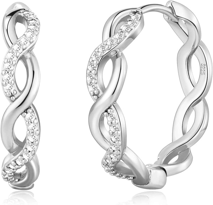 Sterling Silver Hoop Earrings for Women Lightweight Silver Hoops Earrings for Women Twisted Hoop Earrings with Cubic Zirconia Hypoallergenic Small Silver Hoop Earrings