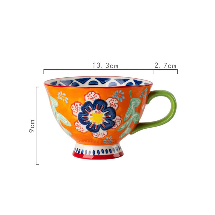 420Ml Ceramic Cup Cups Hand Painted Floral Pattern Retro Creative Coffee Mugs for Latte Water Restaurant Office Family Friend