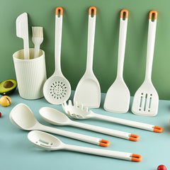 Silicone Kitchenware Frying Spatulas Soup Ladles Strainers Brushes And A Utensil Rack