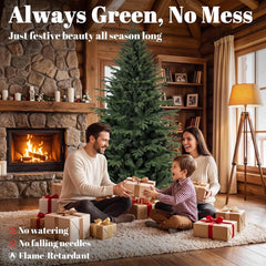 7Ft Artificial Christmas Tree Solid Pine Wood Stand, Green