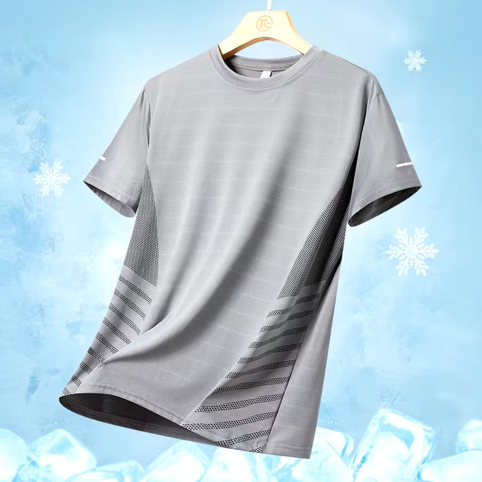 Running T-Shirt Men Summer Ice Silk Thin Top Reflective Printing Quick Dry Short Sleeve Breathable Fitness Sports T-Shirt 5XL