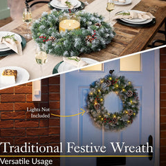 Flocked Christmas Wreath with Pinecones & Berries, 60Cm