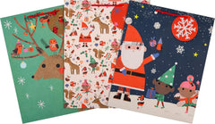 Gift Bags, Santa & Reindeer Designs, Large, 3-Pack, Christmas