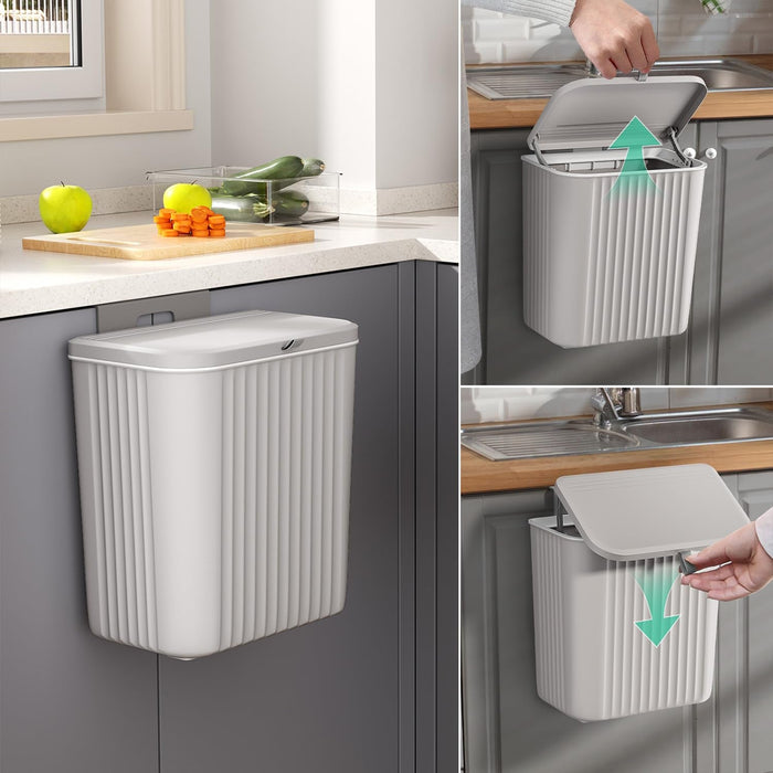 Kitchen Bin Hanging Trash Can with Lid Wall-Mounted Waste Bin for Kitchen Cabinet Door under Sink Compost Bins with Sliding Cover for Cupboard, Bathroom