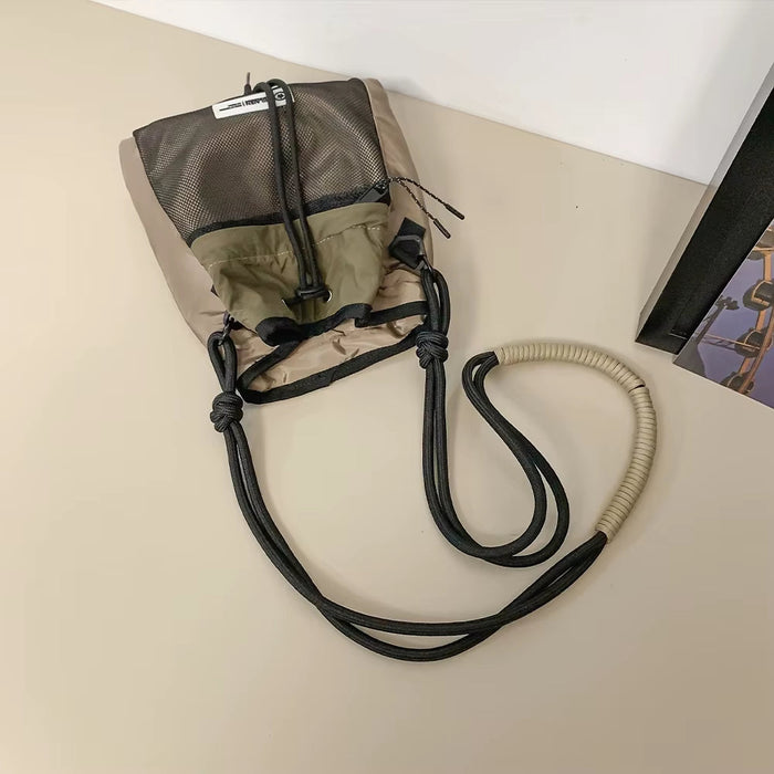 Workwear Style Shoulder Mobile Phone Bag Outdoor Sports Women'S Crossbody Bag Versatile Casual Drawstring Drawstring Contrasting Color Lightweight Bucket Bag