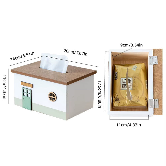 Cute Wooden Tissue Box Creative Fairy Tale House Napkin Holder Organizer Paper Box Container Home Living Room Table Decoration