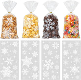 100 Pieces Christmas Snowflake Cellophane Bags, Xmas Snowflake Clear Candy Bags with Metallic Twist Ties for Winter Christmas Party Snowflakes Birthday Supplies