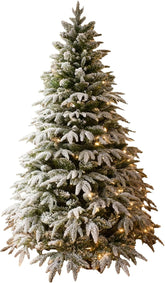 7Ft/2.1M Pre-Lit Artificial Christmas Tree Lapland Fir - 320 LED Warm White Lights, Snow Flocked 1205 PE/PVC Tips, Snowy Bushy Hinged Branches, Metal Stand for Xmas Home Decorations
