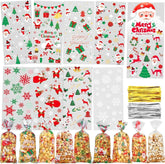 120 Pcs Christmas Cellophane Bags, Clear Treat Bags with Twist Ties