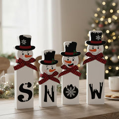Christmas Decorations, Set of 4 Snowman Tabletop Decor, Traditional Indoor Xmas Decorations, 15 Cm Festive Holiday Centerpiece for Home and Kitchen
