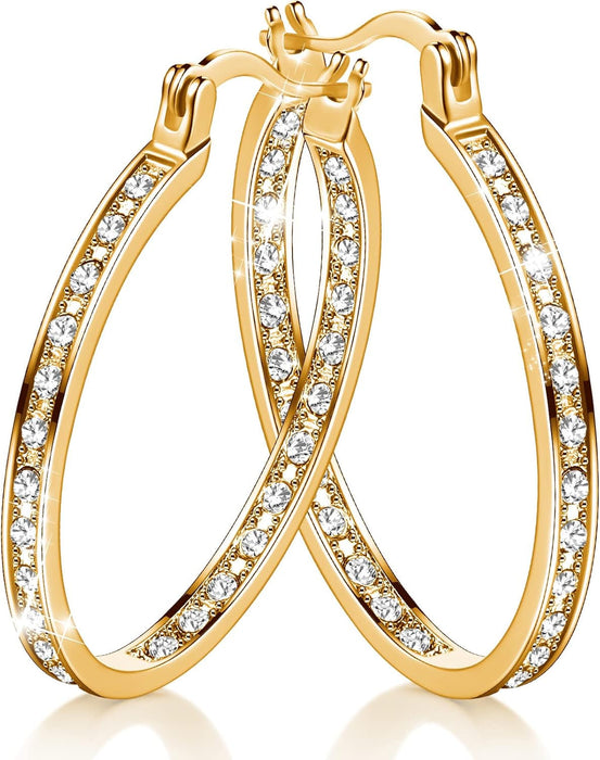 Diamond Hoop Earrings for Women Glitter Rhinestone round Earrings Crystal Hoop Earrings Loop Earrings for Women Cute Luxury Hoop Bling Earrings for Women