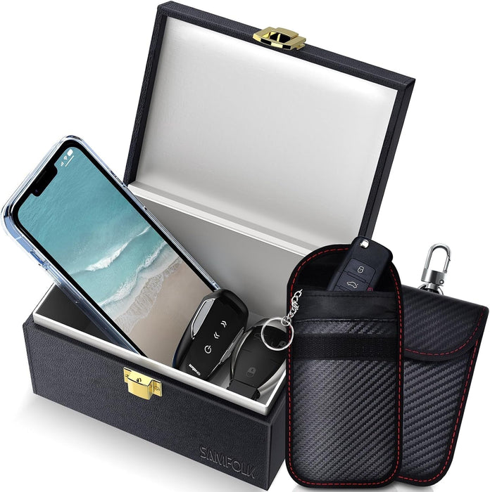 Faraday Box and Pouch 2 Pack, Keyless Entry Car Key Safe Protector,Anti-Theft Signal Blocking Cages