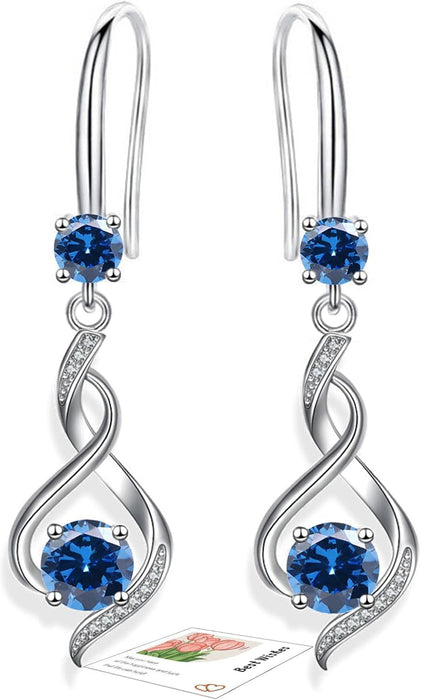 Sterling Silver Plated Drop Earrings for Women Girls - Silver Post Hypoallergenic Dangle Earrings Cubic Zirconia Birthstone Earrings -Jewellery Gifts Birthday Christmas Xmas Present