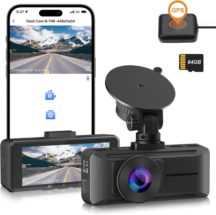 Dash Cam 4K Front Dashcam Build-In GPS Speed, Wifi Dash Dam Front with Free 64GB SD Card, 3.16 IPS Screen Car Camera Dash Cam, Super Night Vision with WDR, 24H Parking Monitor, Loop Recording