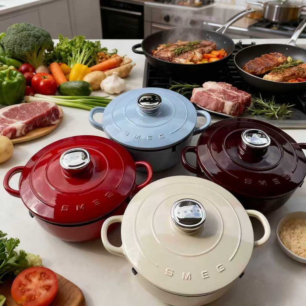 Ecocity Cast Iron Casserole Pot, 24cm Non-Stick Soup Pot