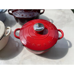 Ecocity Cast Iron Casserole Pot, 24cm Non-Stick Soup Pot - SMEG_red 24cm/4.2L