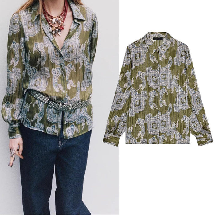 2025 Lapel Long Sleeve Metallic Thread Printed Shirt 2539149