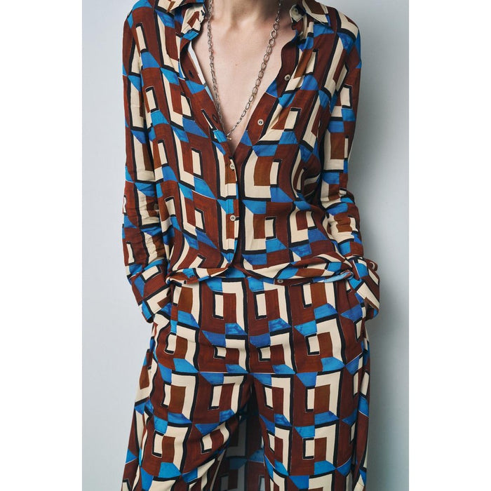 Printed Long Shirt Casual Flared Pants