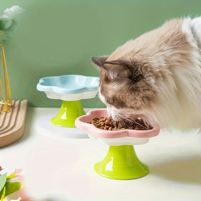 Raised Ceramic Bowl With pet Flower Design Raised pet Food Bowl