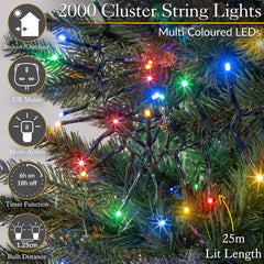 Christmas Cluster Lights, 2000 Leds, Multi-Coloured