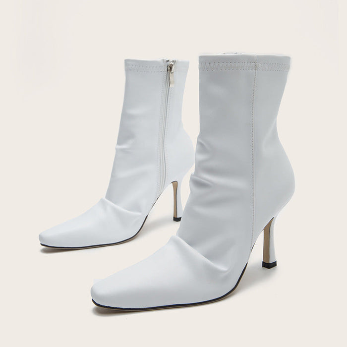 New Fine With Pleated Short Boots Female Mid-Thigh
