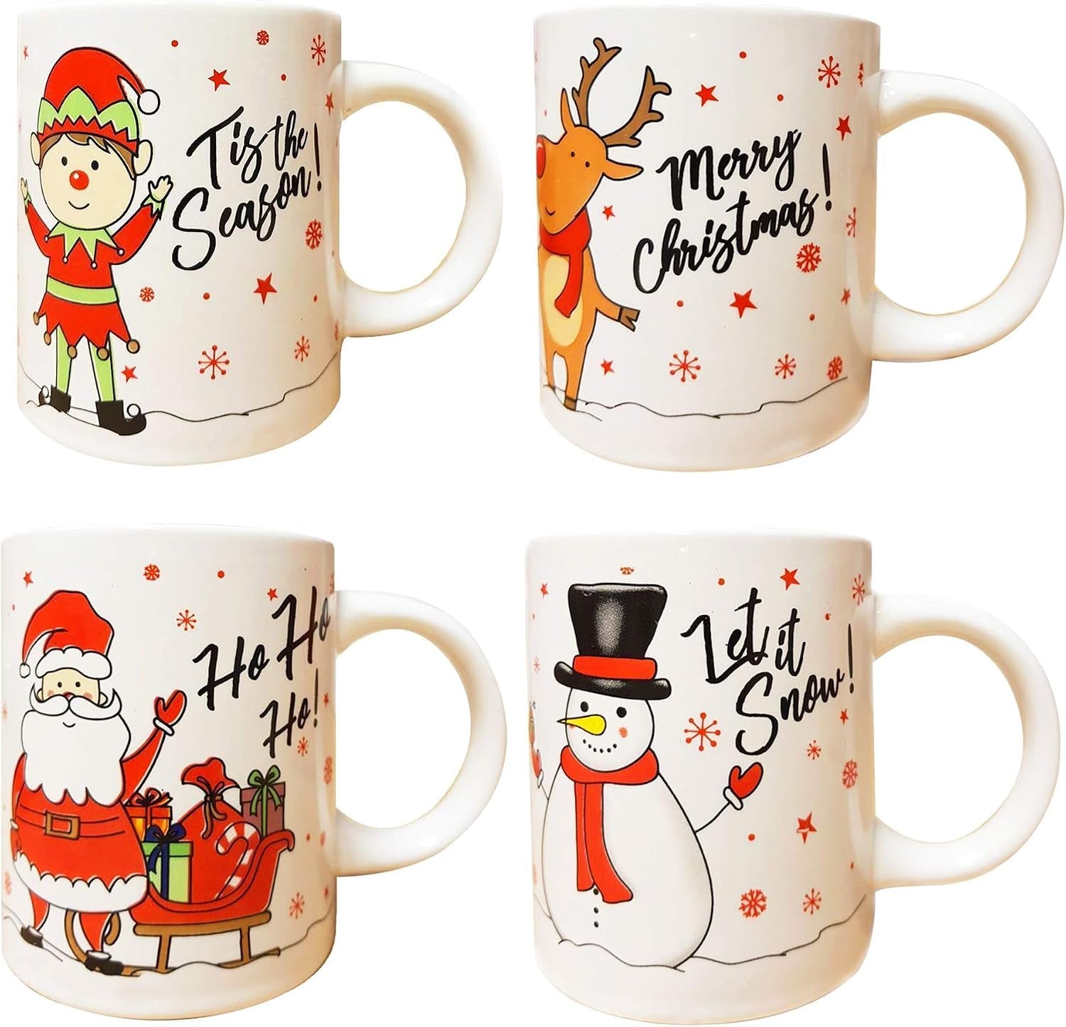 Christmas Mugs Set of 4 Festive Party Xmas Mugs Home Kitchen Tea Coffee Cup