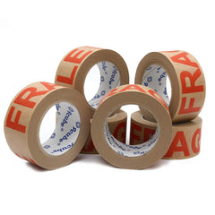 6 Strong Paper Packaging Tape, Eco-Friendly Recyclable Fragile Printed Kraft, Brown 50Mmx50Mm, Strong Heavy-Duty Secure Adhesive Sticky, for Packing Parcels Moving House Large Boxes