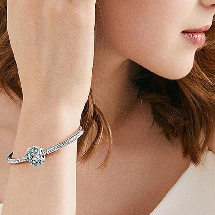 Silver Charms for Bracelets - Summer Ocean Sea Star Pendant with DIY Cube Zirconia Beads, Fashion Jewelry Suitable for Pandora Bracelet Making, DIY Gifts for Women and Girls 2PCS