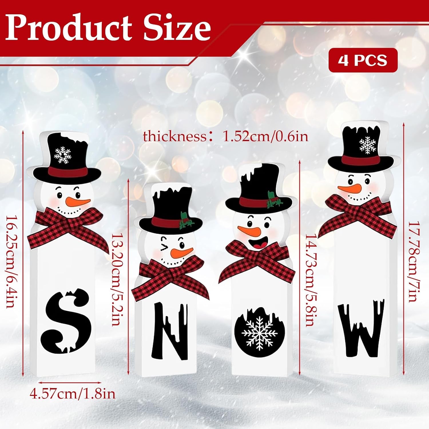 Christmas Decorations, Set of 4 Snowman Tabletop Decor, Traditional Indoor Xmas Decorations, 15 Cm Festive Holiday Centerpiece for Home and Kitchen