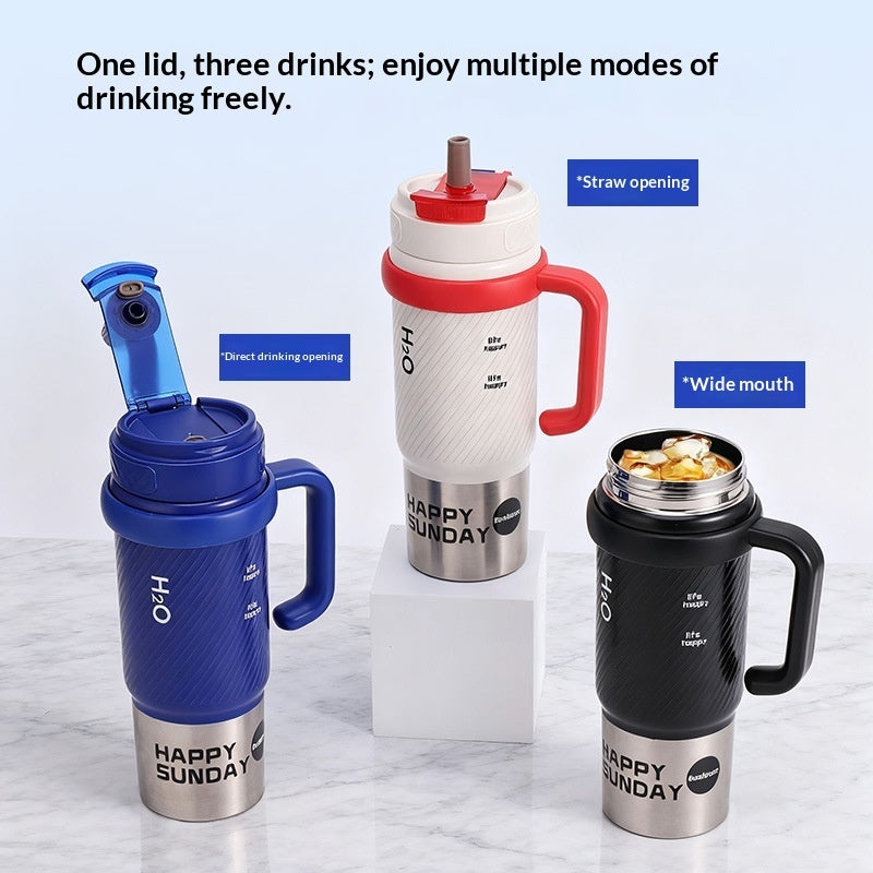 Ceramic-liner Insulated Mug Stainless-Steel Straw Ice-Resistant Bottle Large-Capacity Cup