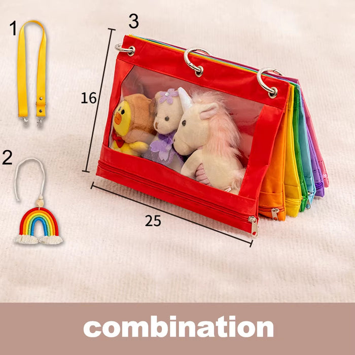 Cute Rainbow Seven Color Storage Bag Stationery Bag Hangable Children Sorting Bag Transparent Oxford Fabric Bag